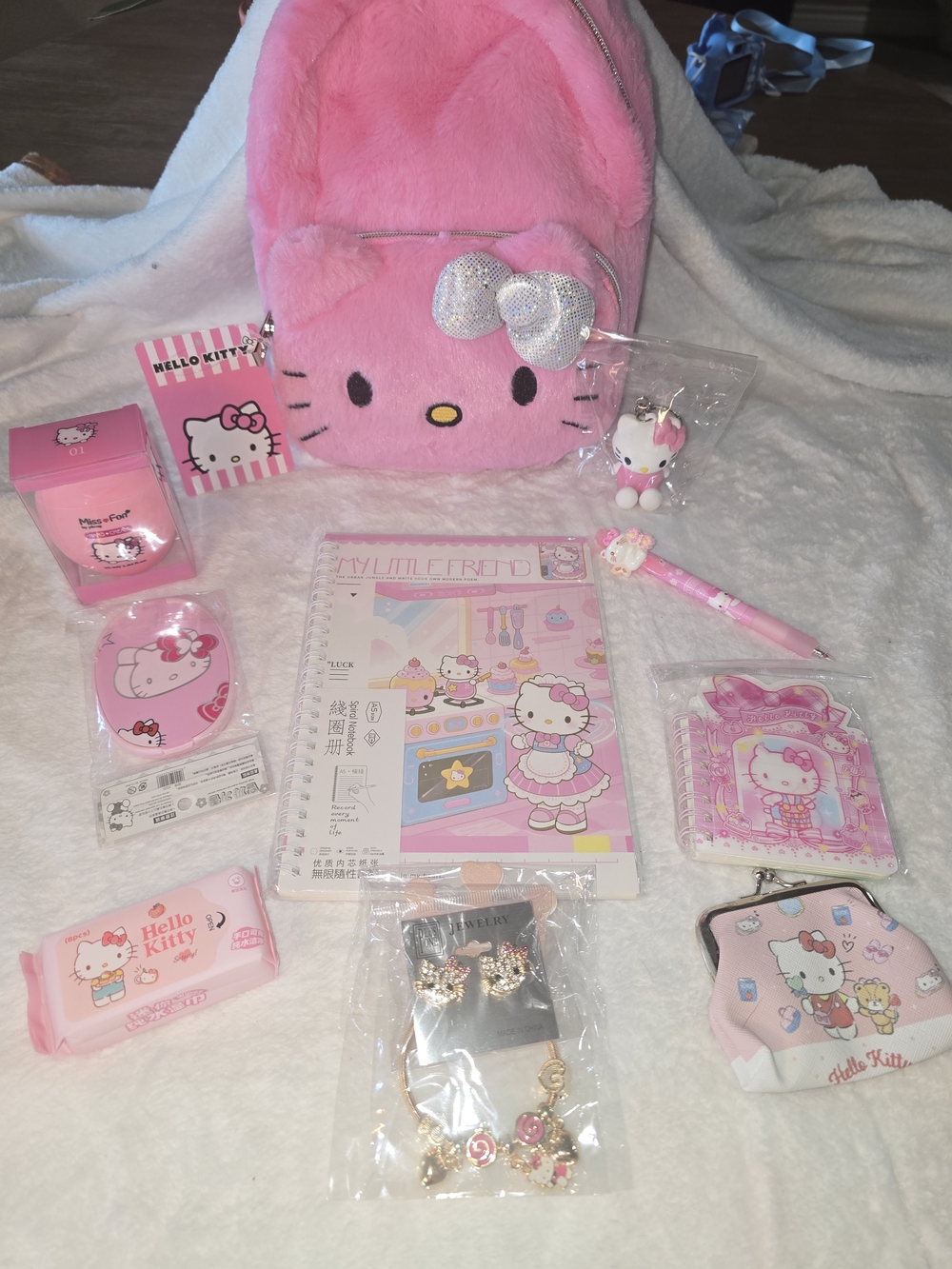 Hello Kitty Pink Plush Backpack and Pink Accessory Set